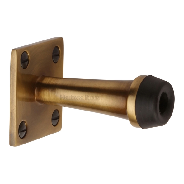 V1190 76-AT • 076mm • Antique Brass • Heritage Brass Wall Mounted Projection Door Stop On Square Plate